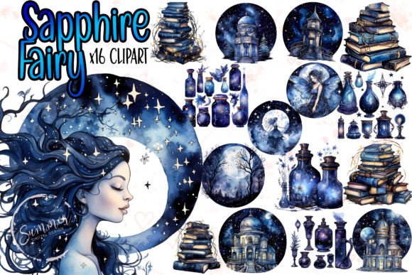 Download Watercolor Sapphire Witch Spooky Night - Sapphire Collection