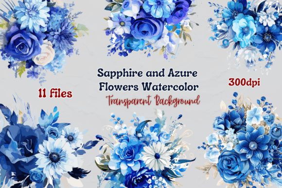 Download Sapphire and Azure Flowers Watercolor - Sapphire Collection