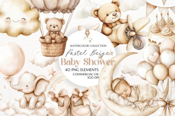 Download Pastel Beige Baby Shower Clipart - Premium Bundle