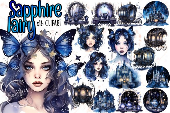 Download Watercolor Sapphire Fairy Clipart Bundle - Sapphire Collection