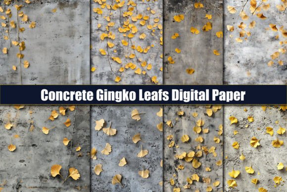 Download Concrete Gingko Leafs Digital Paper - Concrete Collection