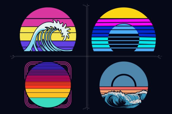 Download Neon Surfing Graphic Shapes Retro Design - Design Collection