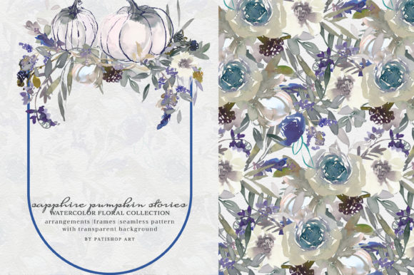 Download Watercolor Sapphire Pumpkin and Florals - Sapphire Collection