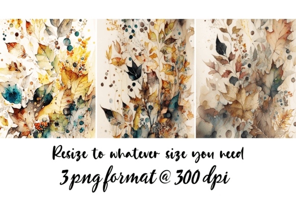 Download Fall Foliage Watercolor &amp; Ink 3 Designs - Design Collection