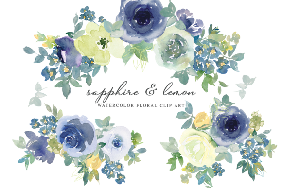 Download Watercolor Floral Sapphire Lemon Clipart - Sapphire Collection