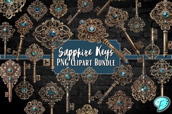Download Ornate Sapphire Keys PNG Clipart Bundle - Sapphire Collection